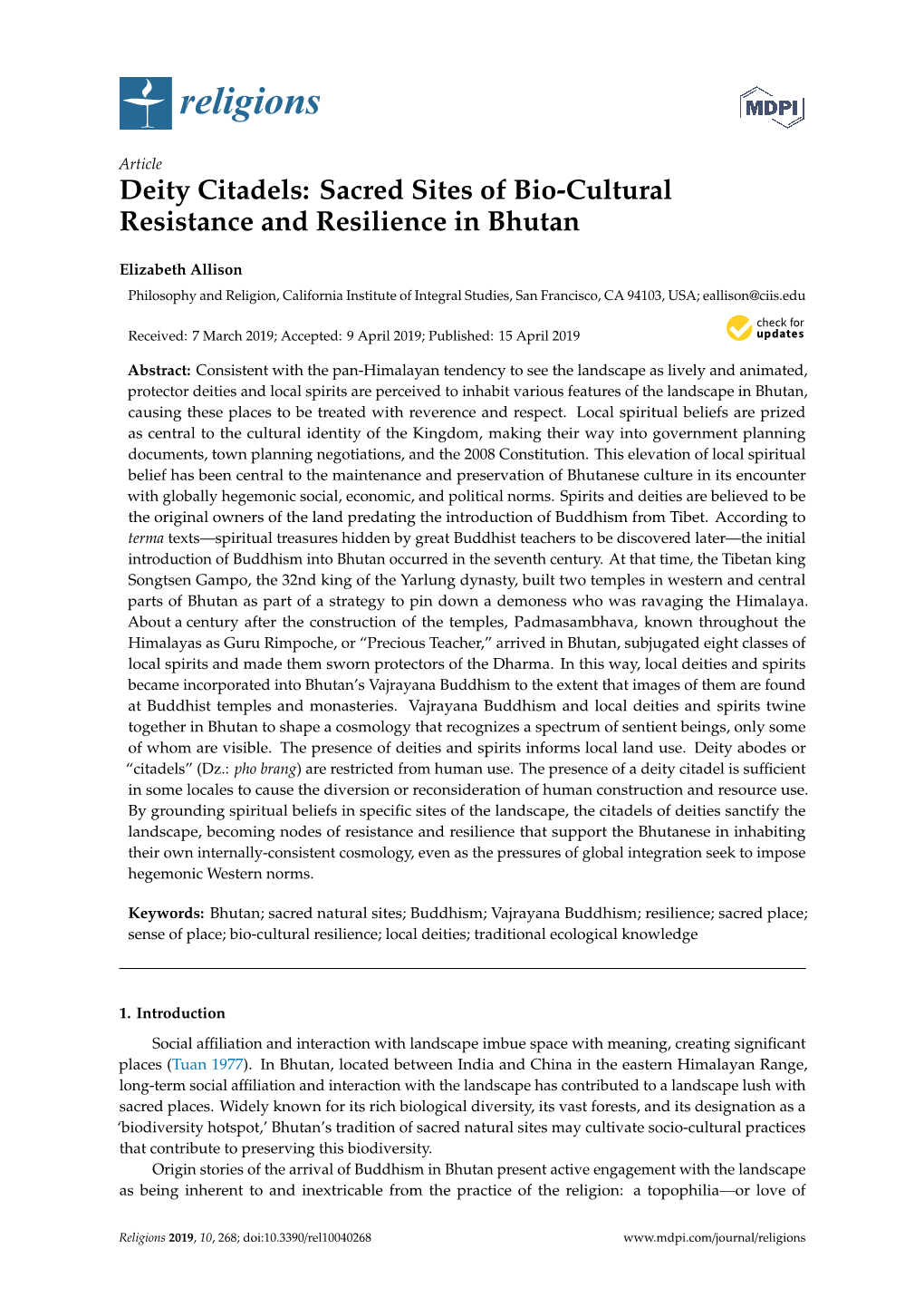 Sacred Sites of Bio-Cultural Resistance and Resilience in Bhutan