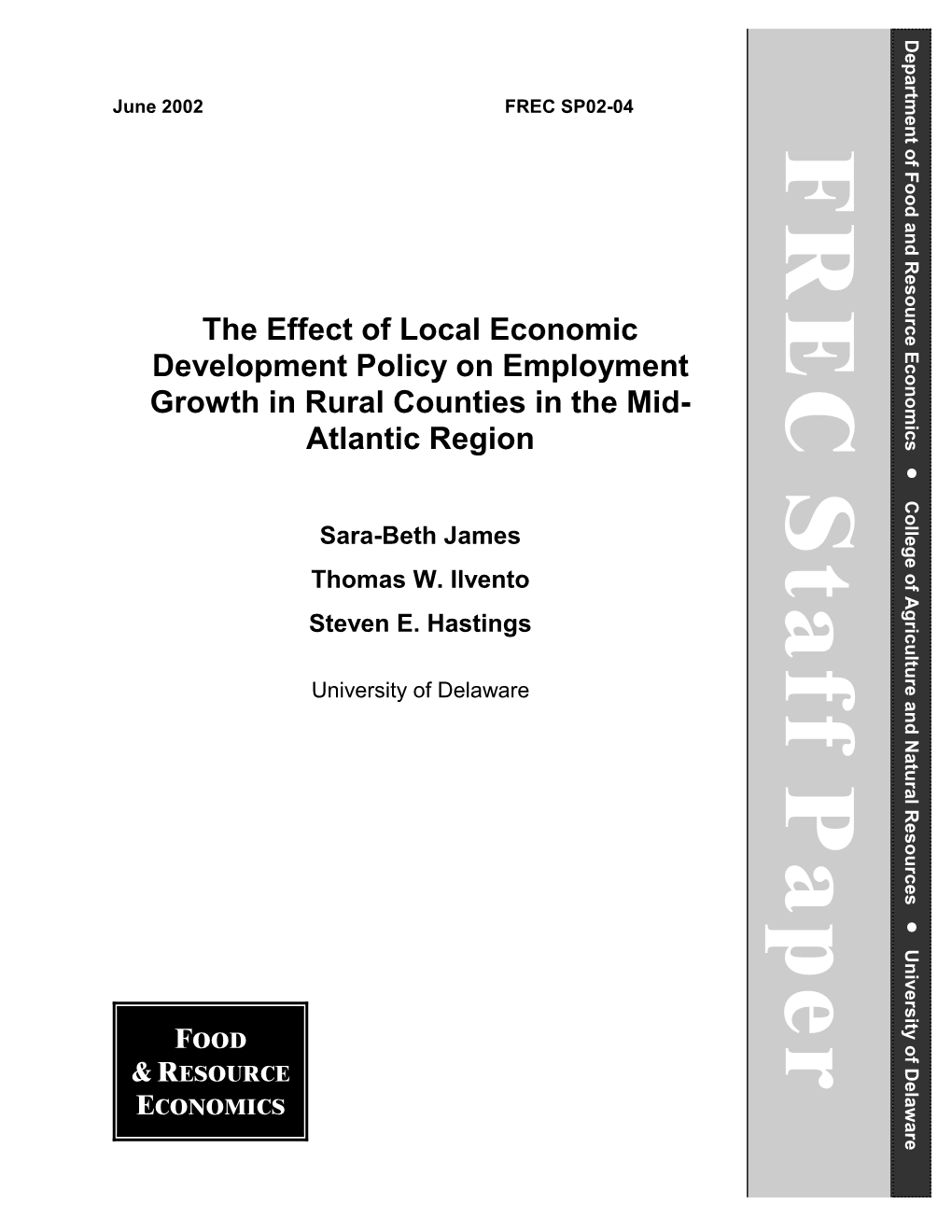 The Effect of Local Economic Development Policy on Employment Growth in Rural Counties in the Mid-Atlantic Region