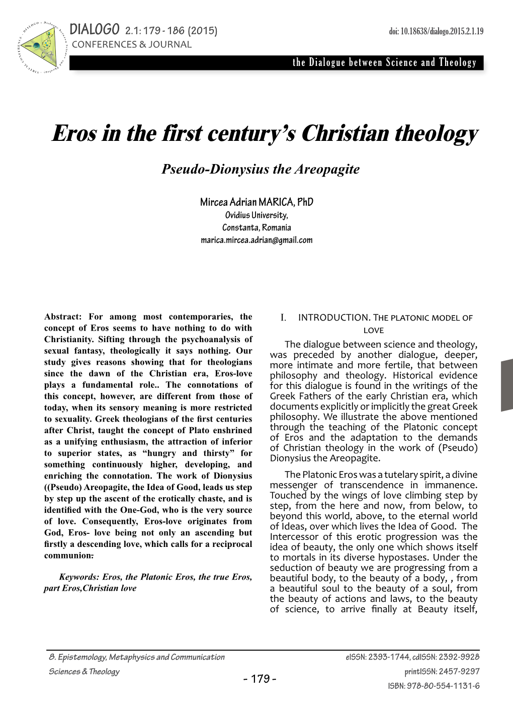 Eros in the First Century's Christian Theology
