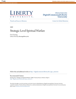 Strategic Level Spiritual Warfare Don Fanning Liberty University, Dfanning@Liberty.Edu
