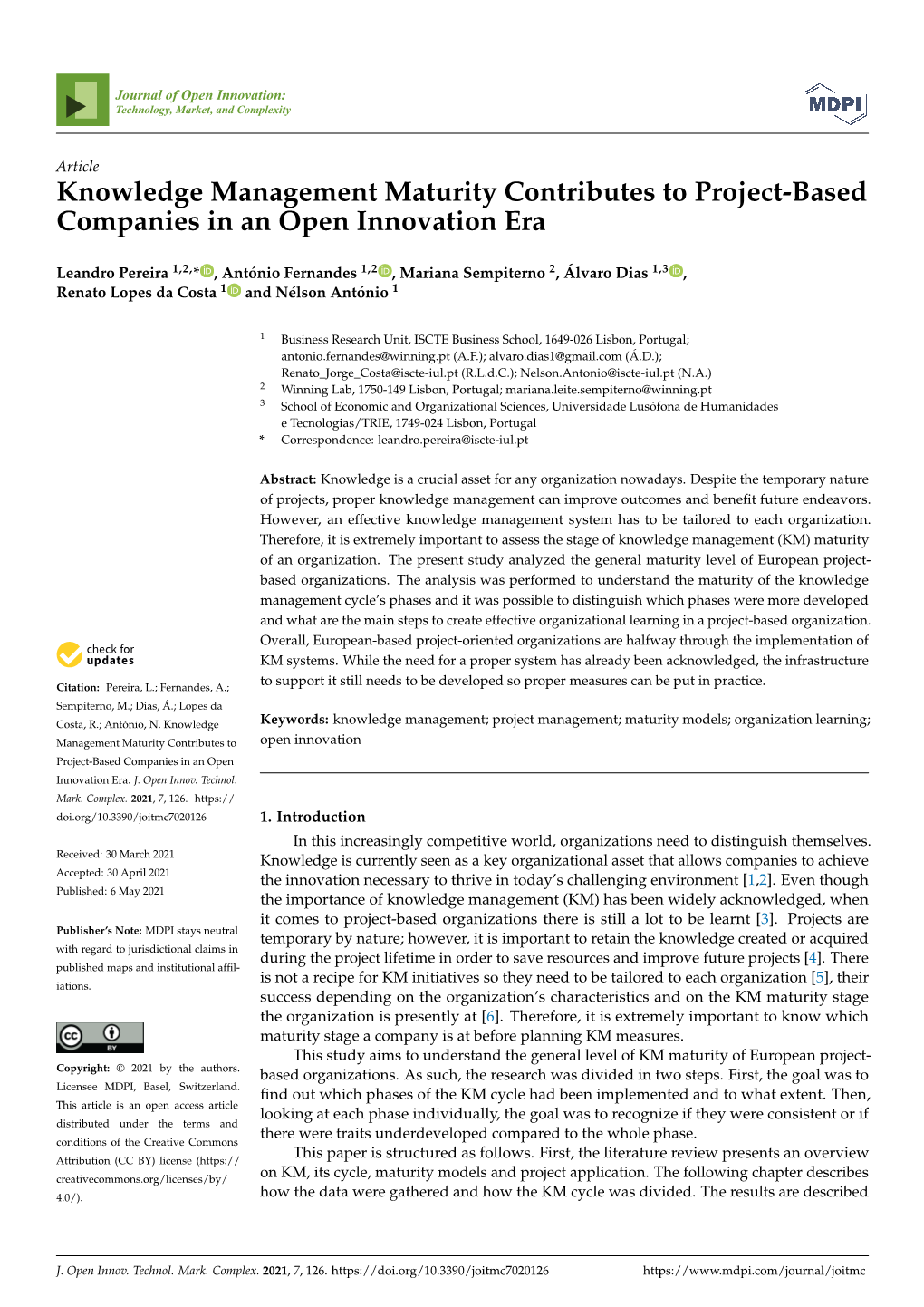 Knowledge Management Maturity Contributes to Project-Based Companies in an Open Innovation Era