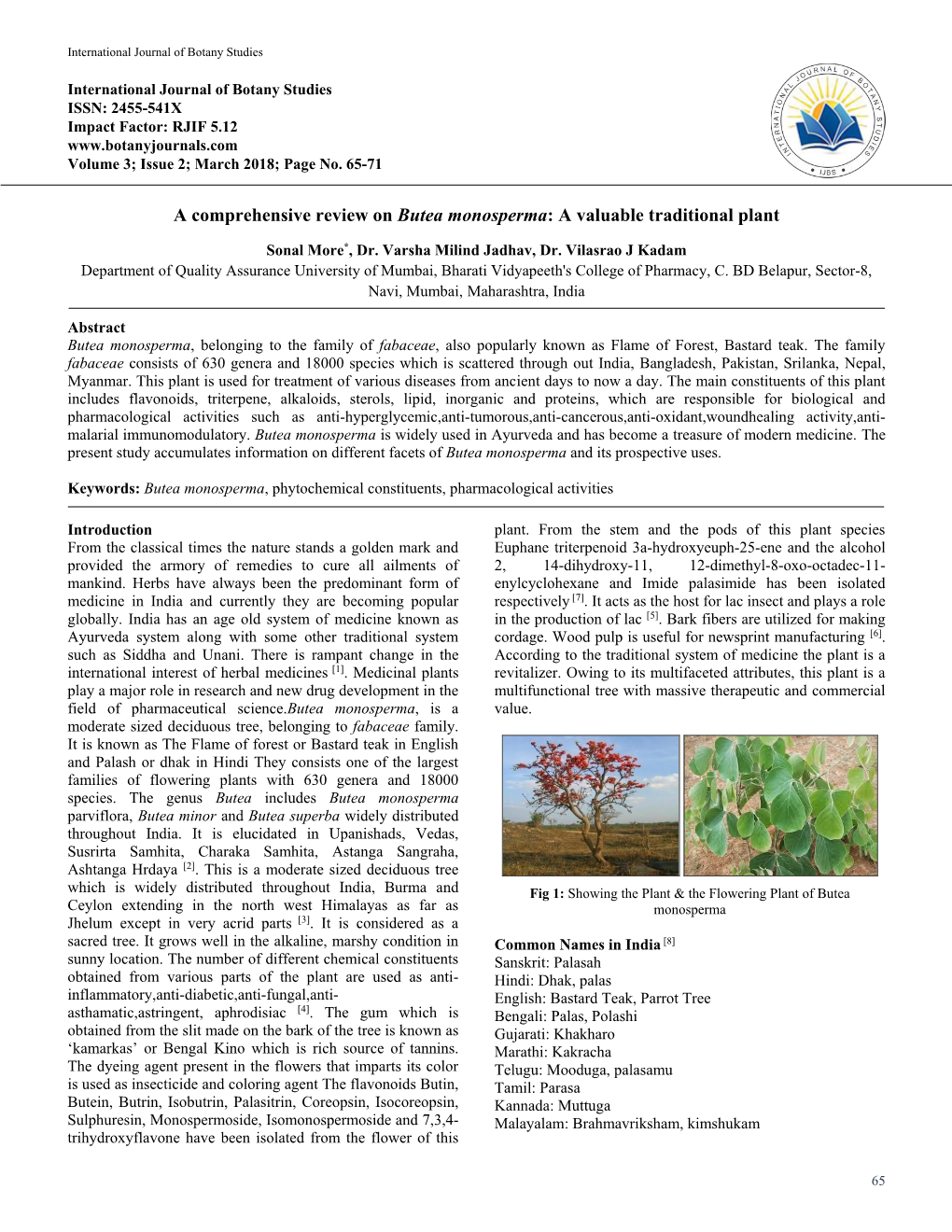 A Comprehensive Review on Butea Monosperma: a Valuable Traditional Plant