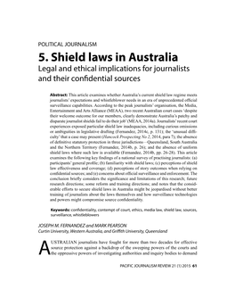 5. Shield Laws in Australia Legal and Ethical Implications for Journalists and Their Confidential Sources