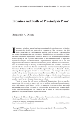 Promises and Perils of Pre-Analysis Plans†