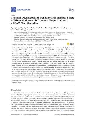 Thermal Decomposition Behavior and Thermal Safety of Nitrocellulose with Different Shape Cuo and Al/Cuo Nanothermites