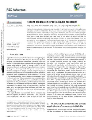 Recent Progress in Ergot Alkaloid Research†