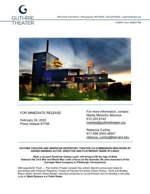 Guthrie Theater & A.R.T. Announce Co-Commission with Mark Rylance