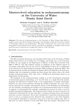 Masters-Level Education in Archaeoastronomy at the University of Wales Trinity Saint David