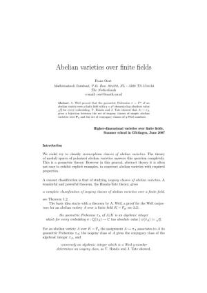 Abelian Varieties Over Finite Fields