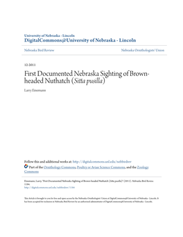 First Documented Nebraska Sighting of Brown-Headed Nuthatch (Sitta Pusilla)" (2011)