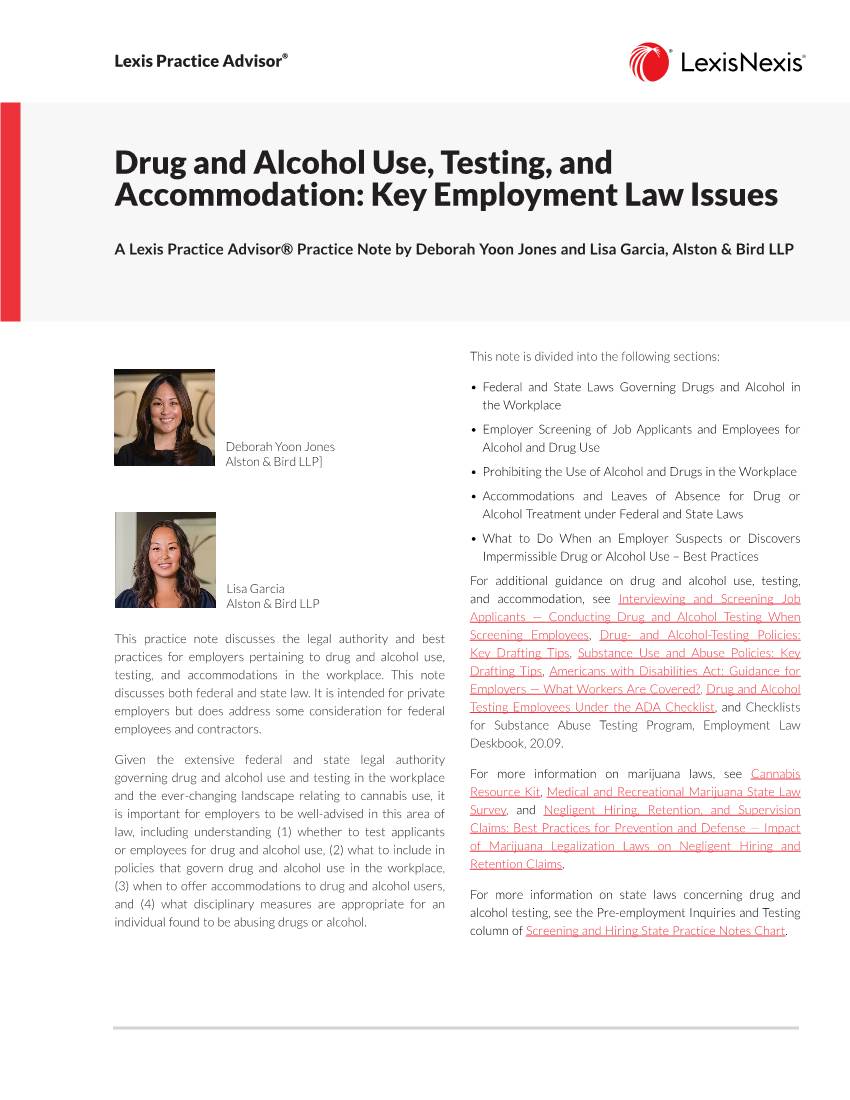 Drug and Alcohol Use, Testing, and Accommodation: Key Employment Law Issues