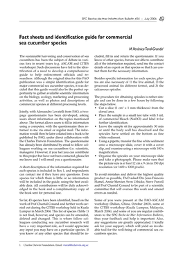 Fact Sheets and Identification Guide for Commercial Sea Cucumber Species