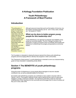 Youth Philanthropy: a Framework of Best Practice