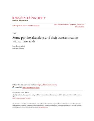 Some Pyridoxal Analogs and Their Transamination with Amino Acids Jerry David Albert Iowa State University