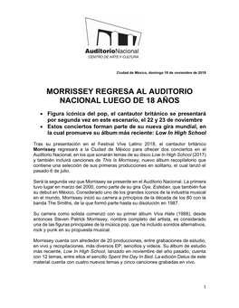 Morrissey Regresa Al Auditorio Nacional Luego De 18 Años