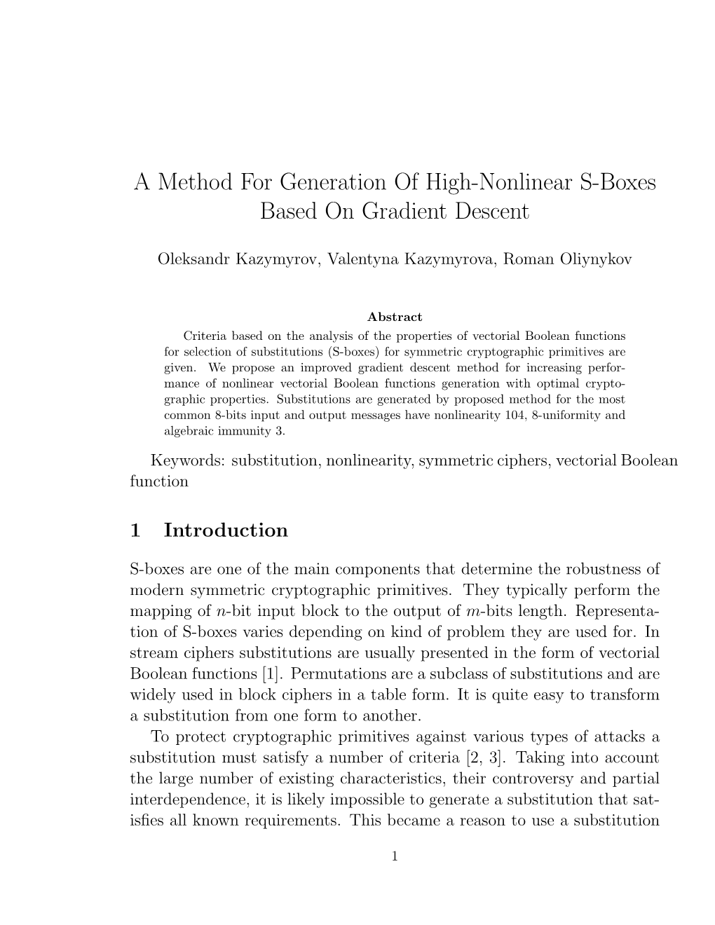 A Method for Generation of High-Nonlinear S-Boxes Based on Gradient Descent
