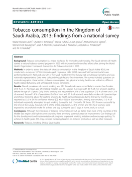 Tobacco Consumption in the Kingdom of Saudi Arabia, 2013