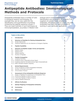 Antipeptide Antibodies: Immunological Methods and Protocols