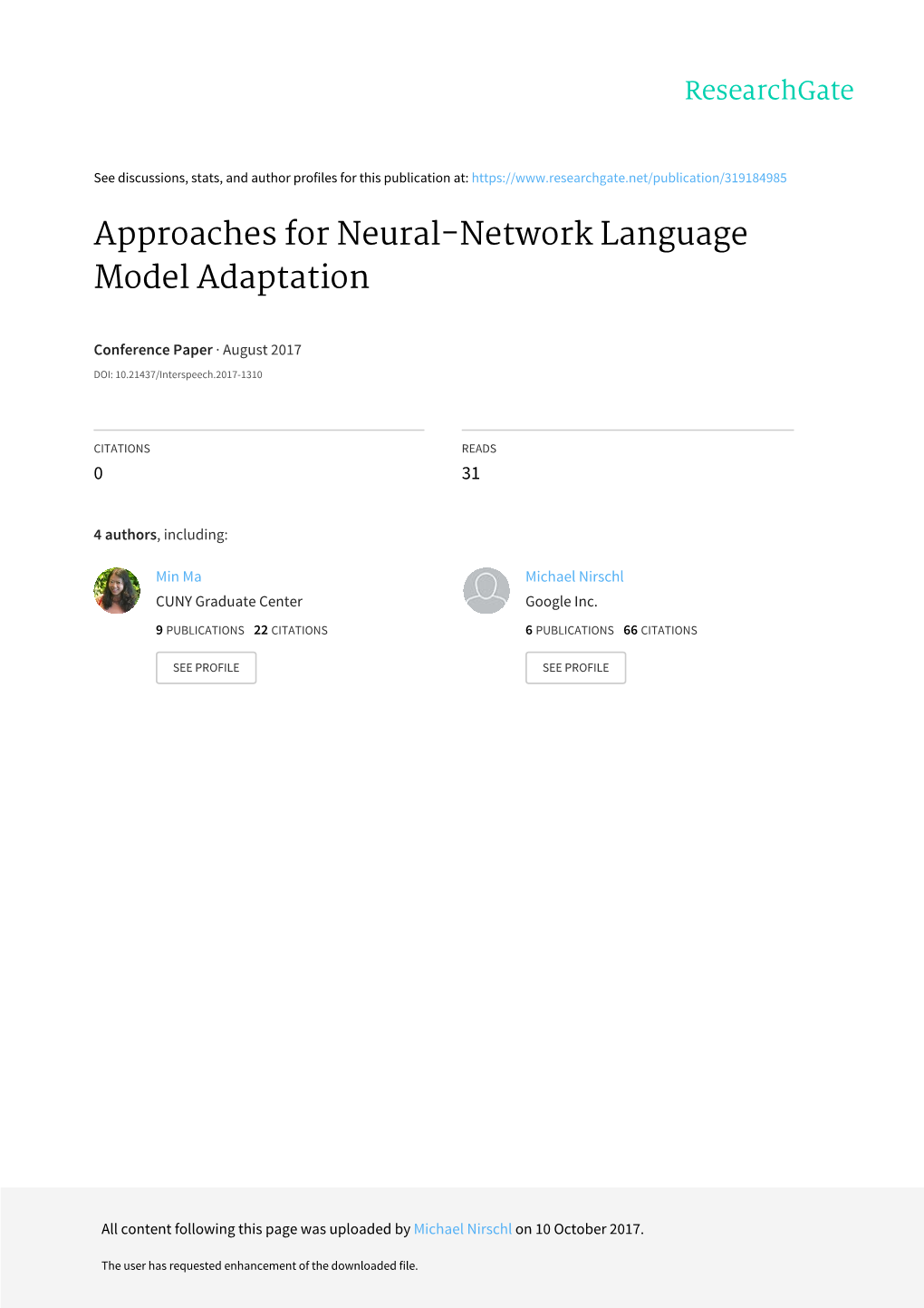 Approaches for Neural-Network Language Model Adaptation
