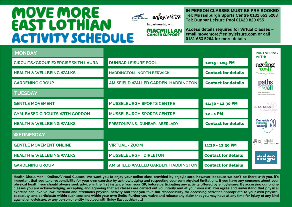 Move More Activity Schedule 2021