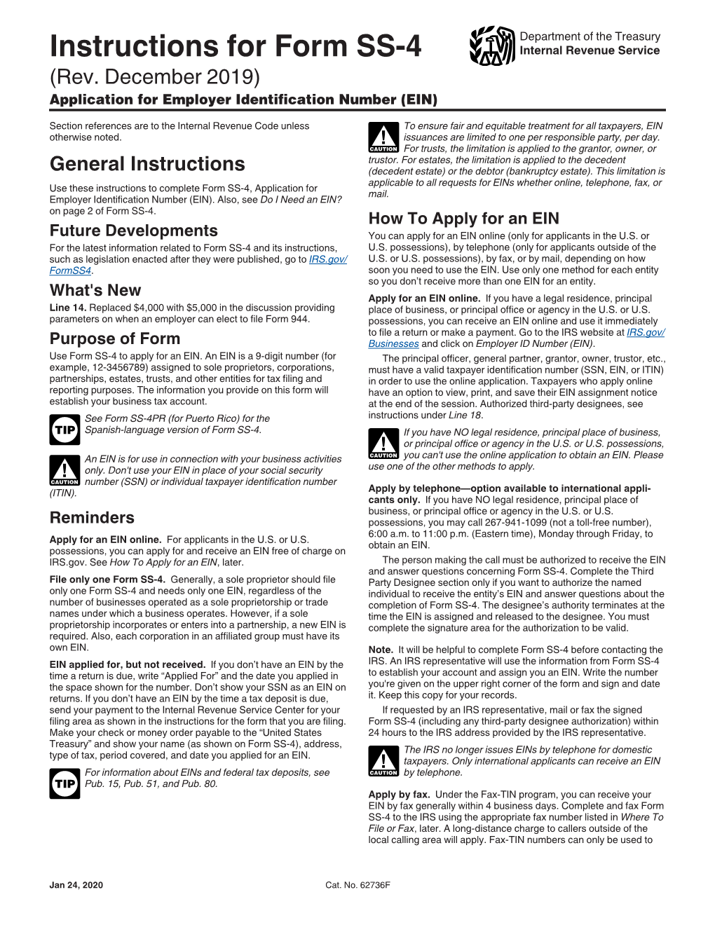 Instructions for Form SS-4 Internal Revenue Service (Rev