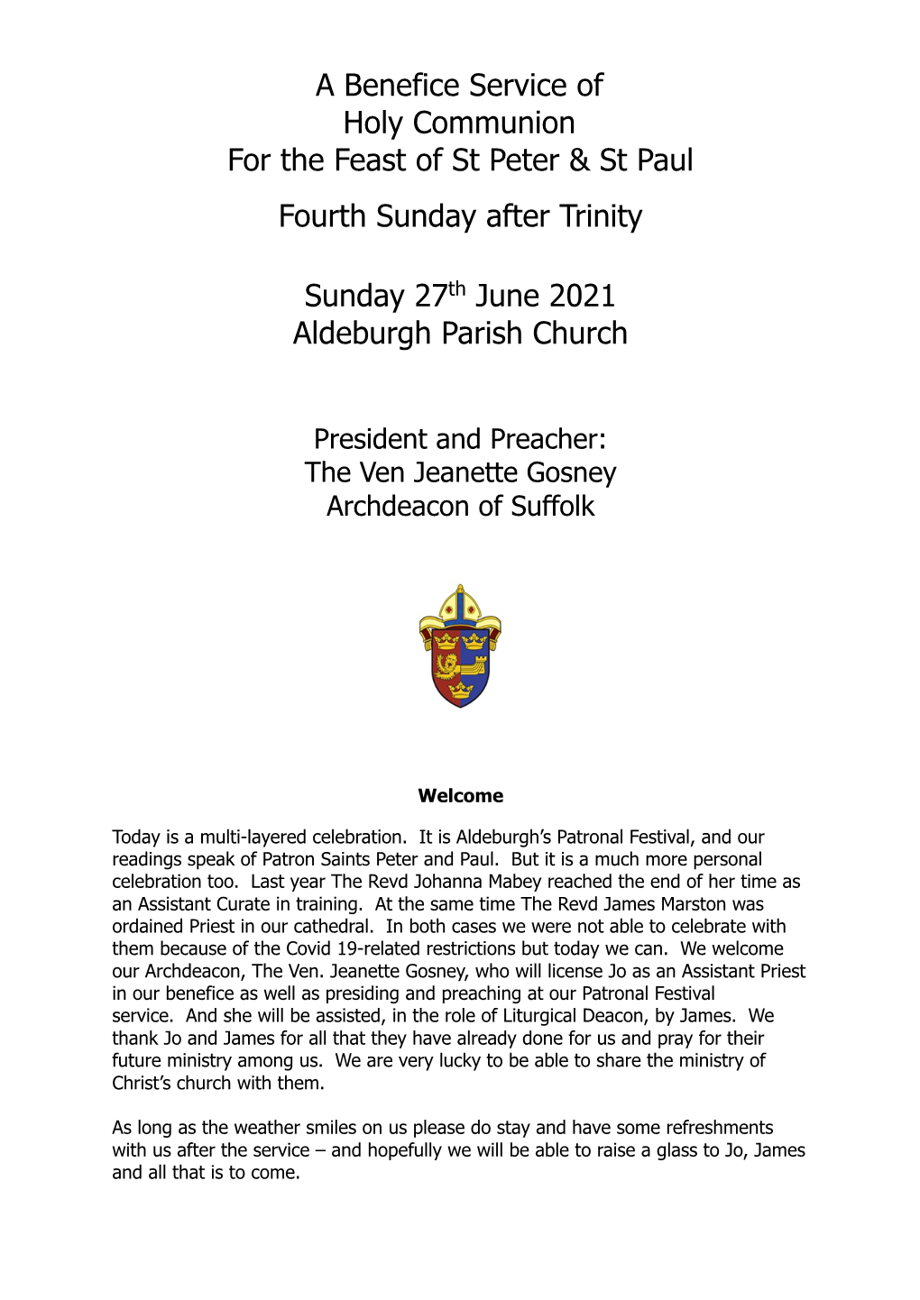 A Benefice Service of Holy Communion for the Feast of St Peter & St Paul