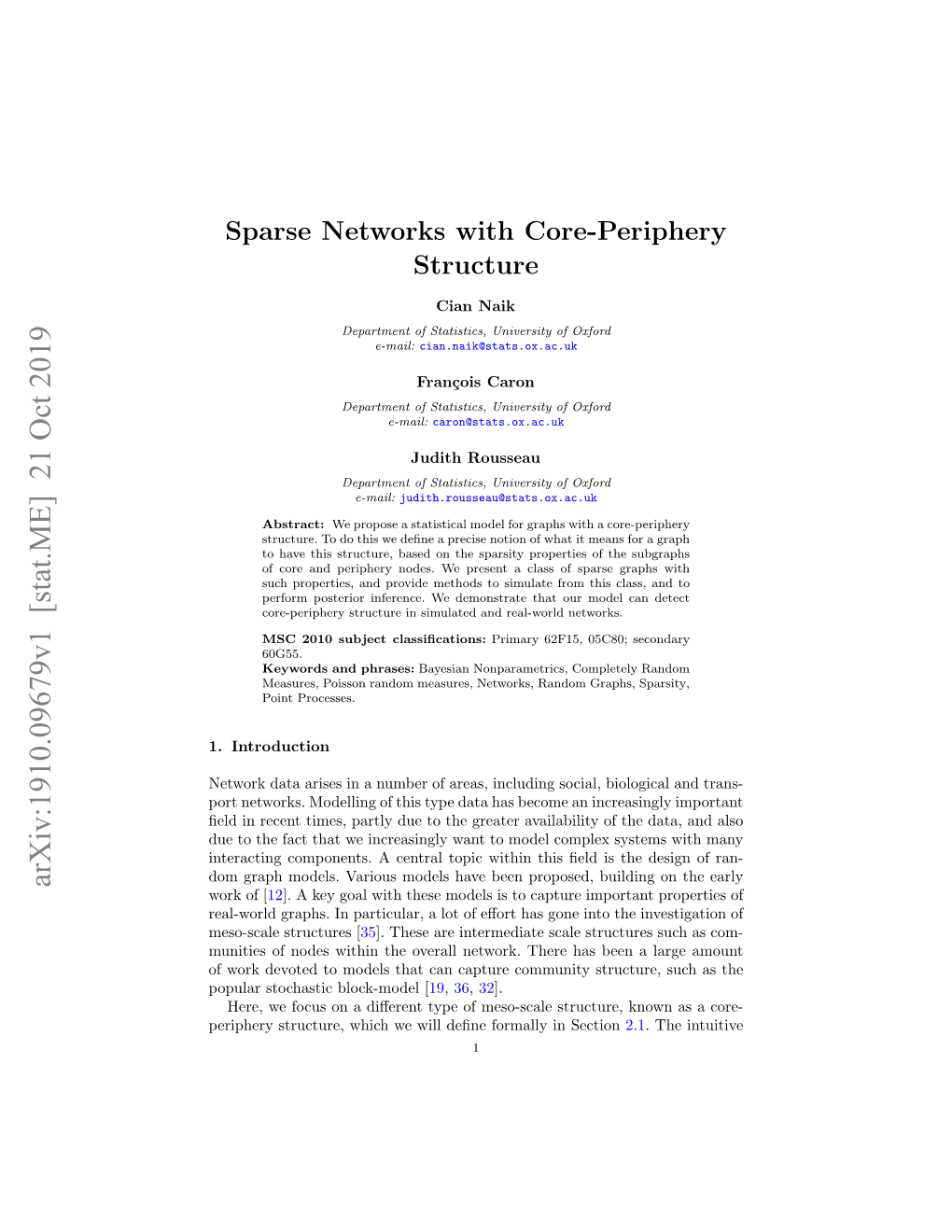 Sparse Networks with Core-Periphery Structure