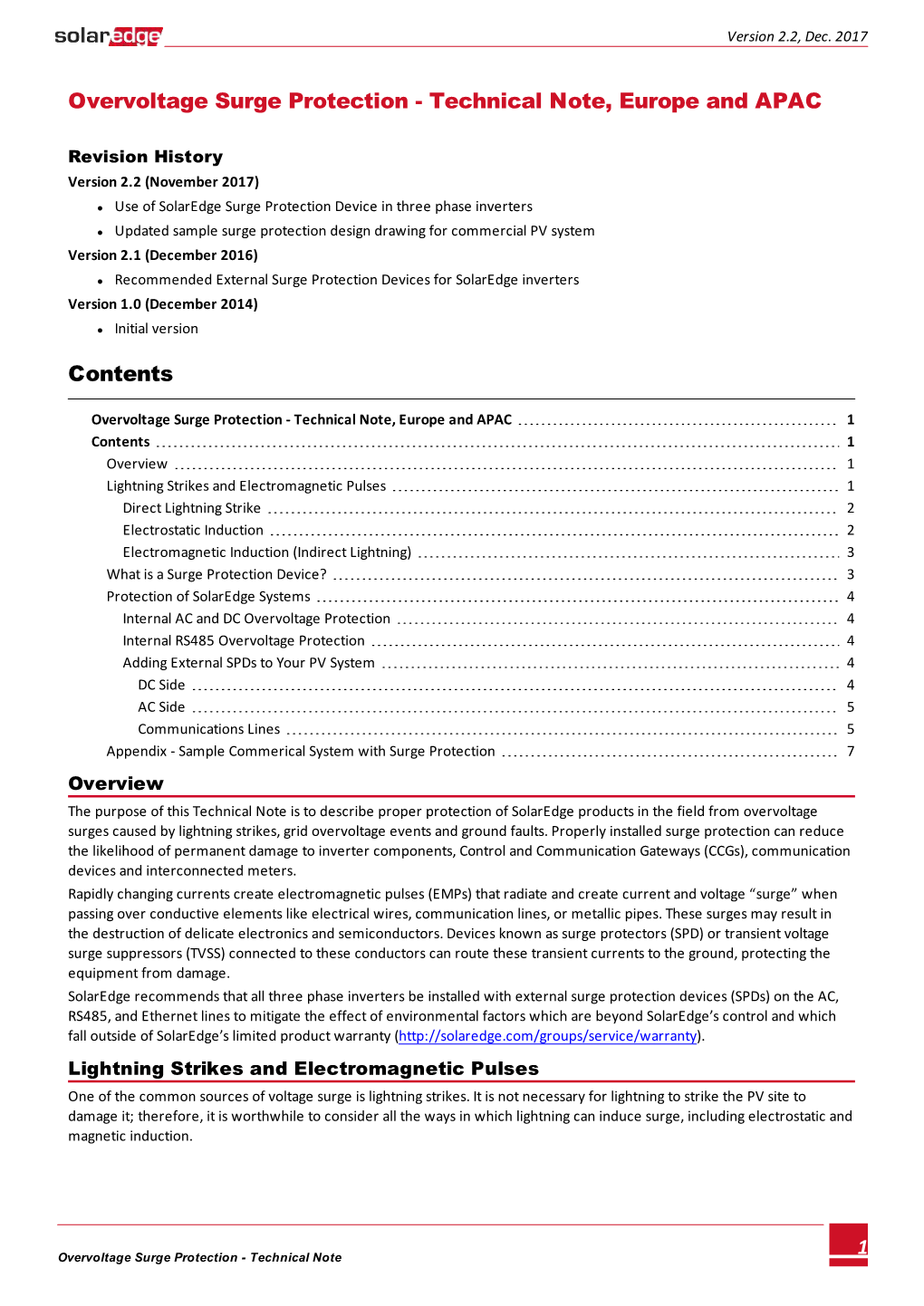 Overvoltage Surge Protection - Technical Note, Europe and APAC