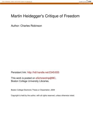 Martin Heidegger's Critique of Freedom