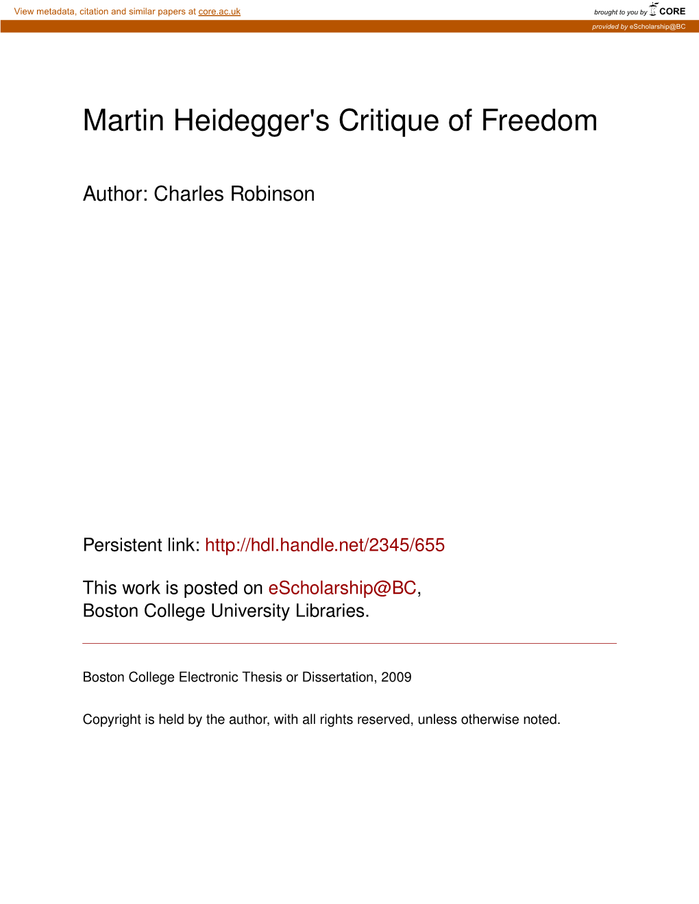 Martin Heidegger's Critique of Freedom