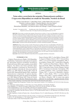 Notas Sobre a Ocorrência Das Serpentes Thamnodynastes Pallidus E T