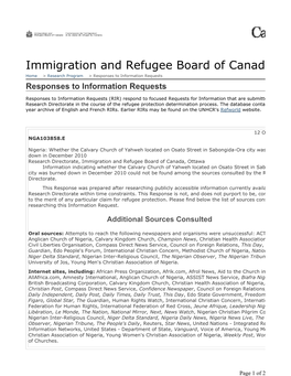 Immigration and Refugee Board of Canada Home > Research Program > Responses to Information Requests Responses to Information Requests