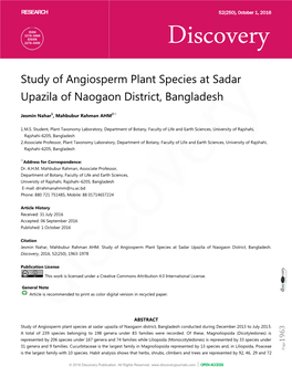 Study of Angiosperm Plant Sp Upazila of Naogaon District, B Of