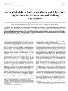 Animal Models of Substance Abuse and Addiction: Implications for Science, Animal Welfare, and Society