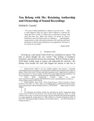 Retaining Authorship and Ownership of Sound Recordings Delilah R