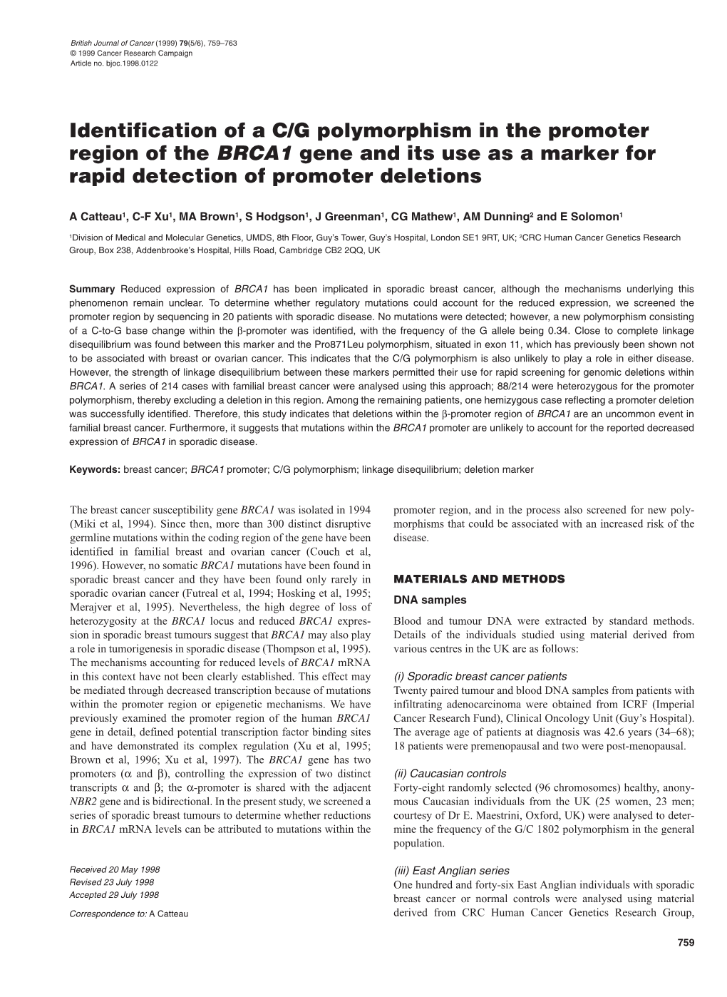 Identification of a C/G Polymorphism in the Promoter Region of The