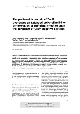 The Proline-Rich Domain of Tonb Possesses an Extended Polyproline II-Like Conformation of Sufficient Length to Span the Periplasm of Gram-Negative Bacteria