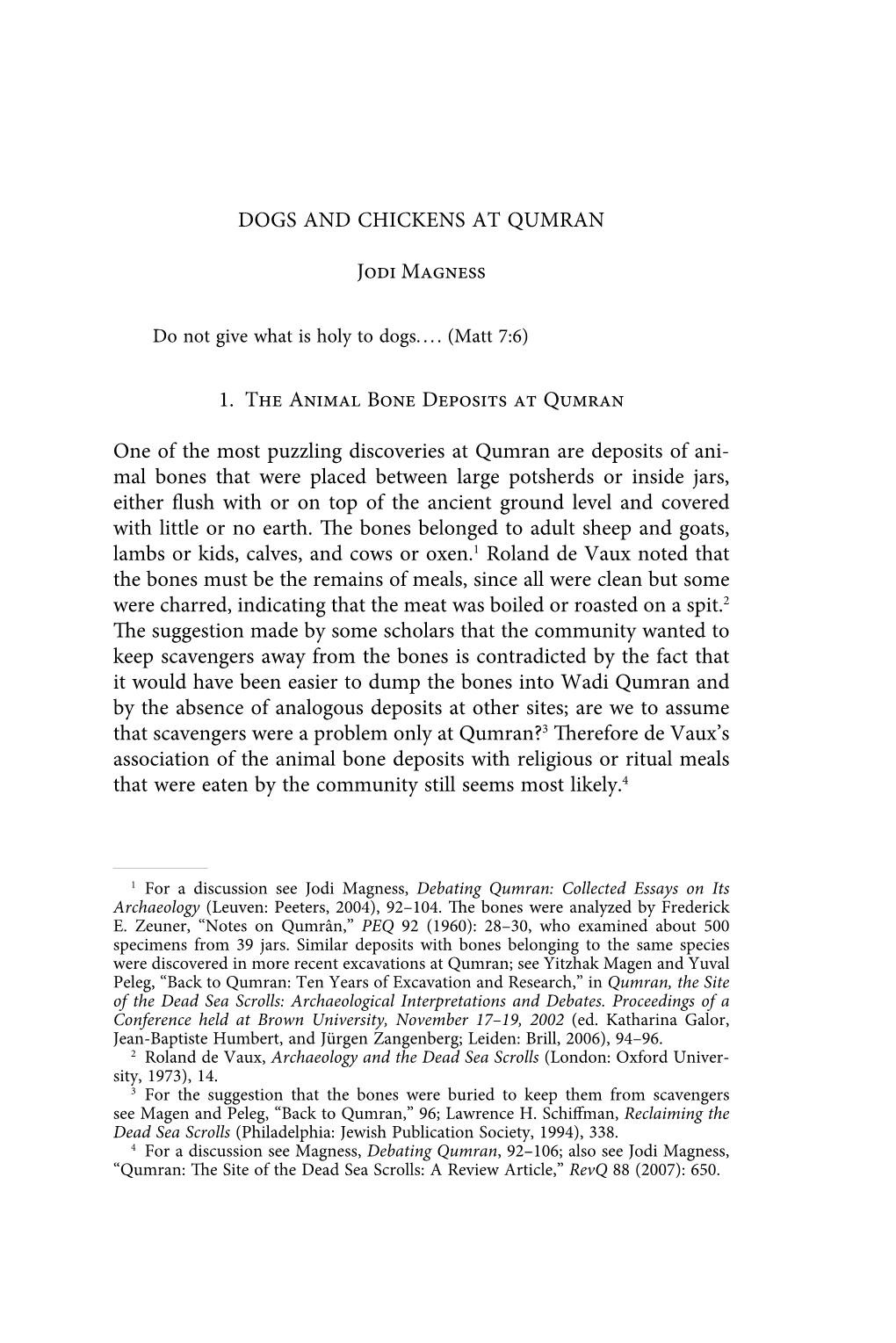 1. the Animal Bone Deposits at Qumran