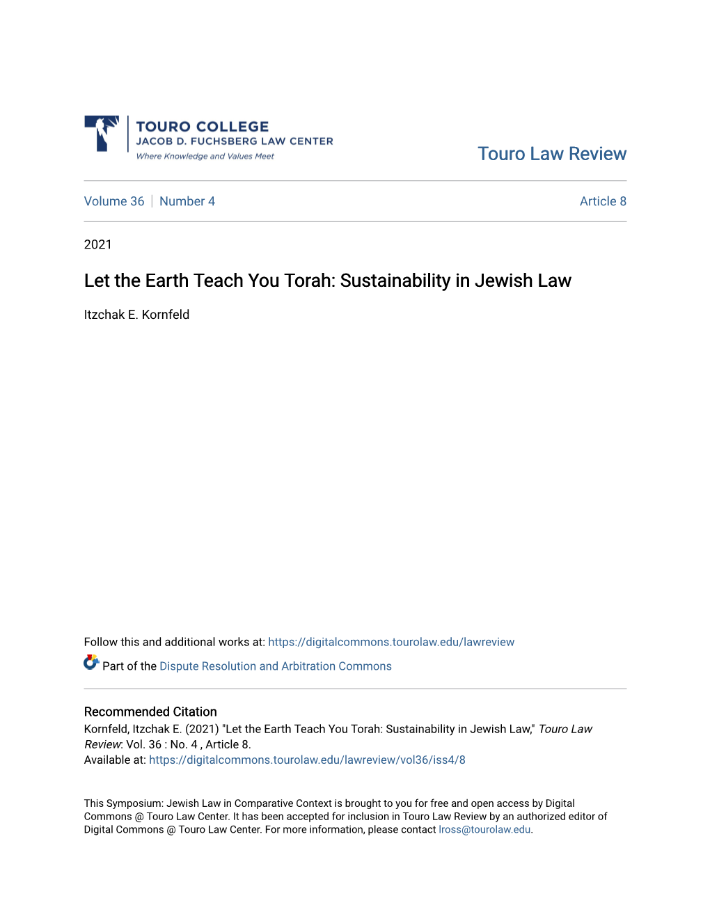 Sustainability in Jewish Law