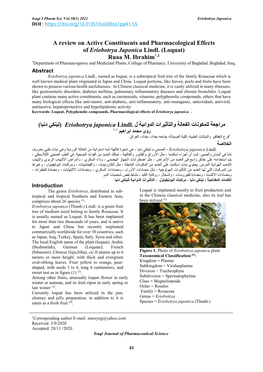 A Review on Active Constituents and Pharmacological Effects of Eriobotrya Japonica Lindl