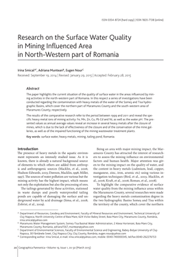 Research on the Surface Water Quality in Mining Influenced Area in North-Western Part of Romania