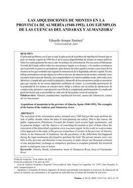 Las Adquisiciones De Montes En La Provincia De Almería (1940-1992). Los Ejemplos De Las Cuencas Del Andarax Y Almanzora1