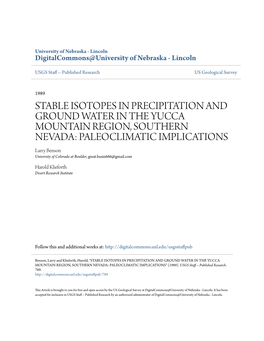Stable Isotopes in Precipitation and Ground Water in the Yucca Mountain