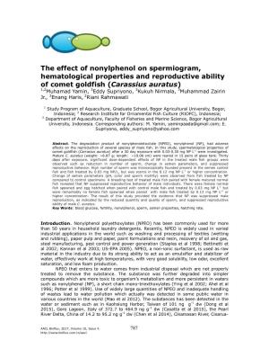 The Effect of Nonylphenol on Spermiogram, Hematological Properties and Reproductive Ability of Comet Goldfish ( Carassius Auratu