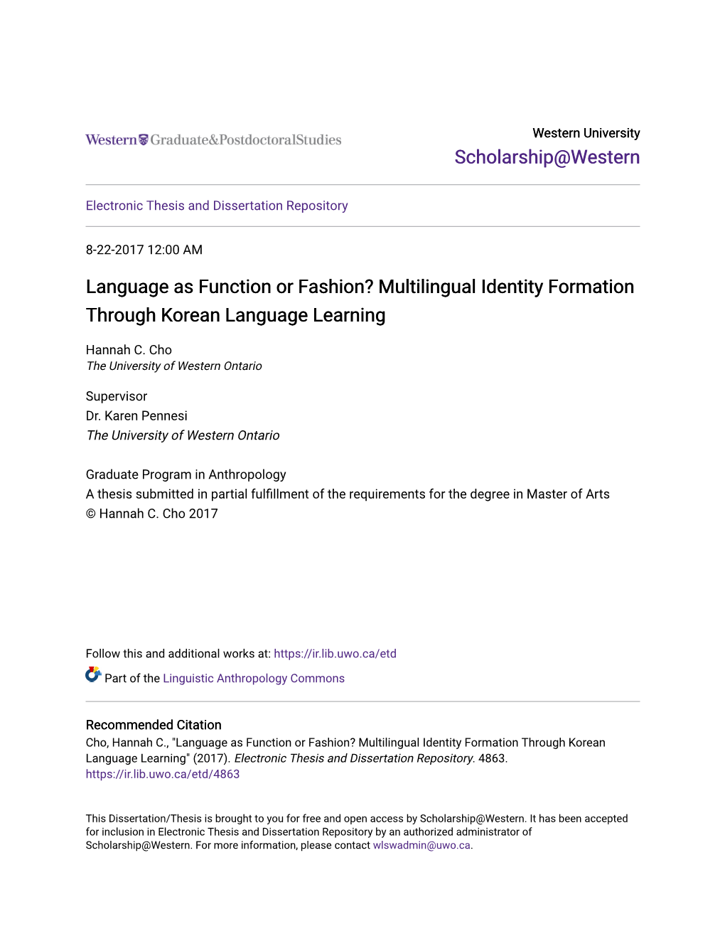 Multilingual Identity Formation Through Korean Language Learning