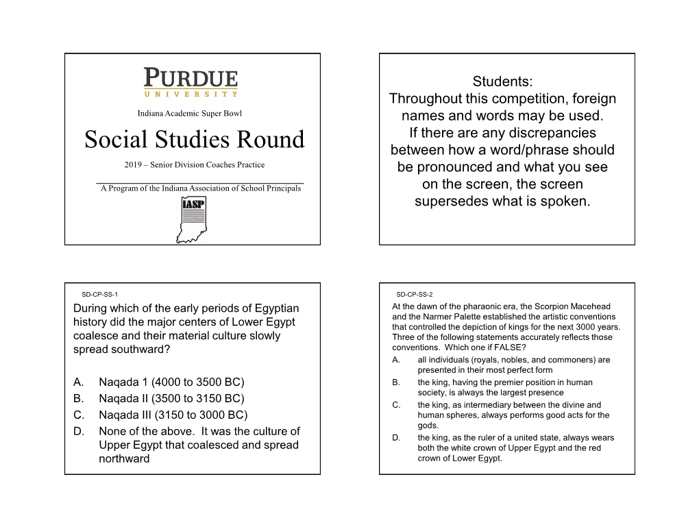 Social Studies Round Between How a Word/Phrase Should 2019 – Senior Division Coaches Practice Be Pronounced and What You See