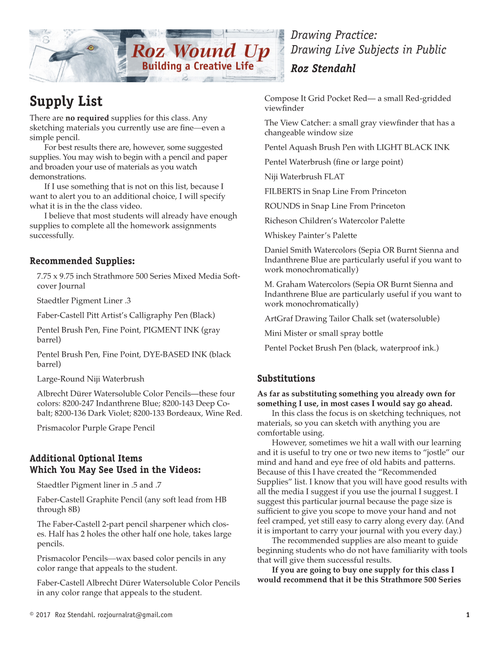 A Downloadable PDF of the Supply List for This Class