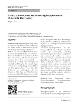 Hydroxychloroquine-Associated Hyperpigmentation Mimicking Elder Abuse