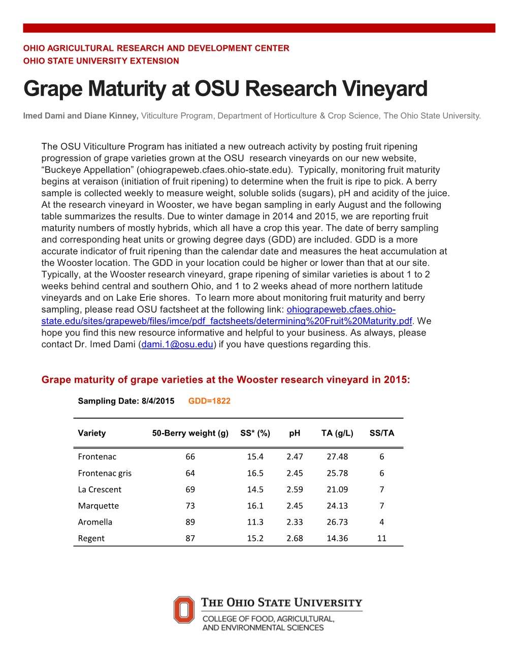 Grape Maturity at OSU Research Vineyard