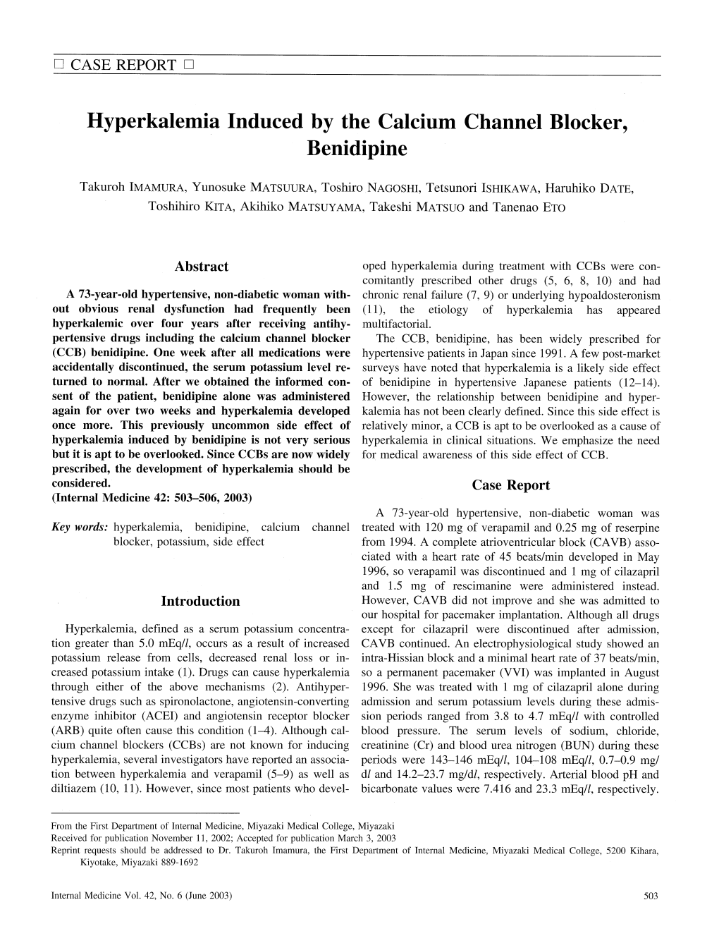 Hyperkalemia Induced by the Calcium Channel Blocker